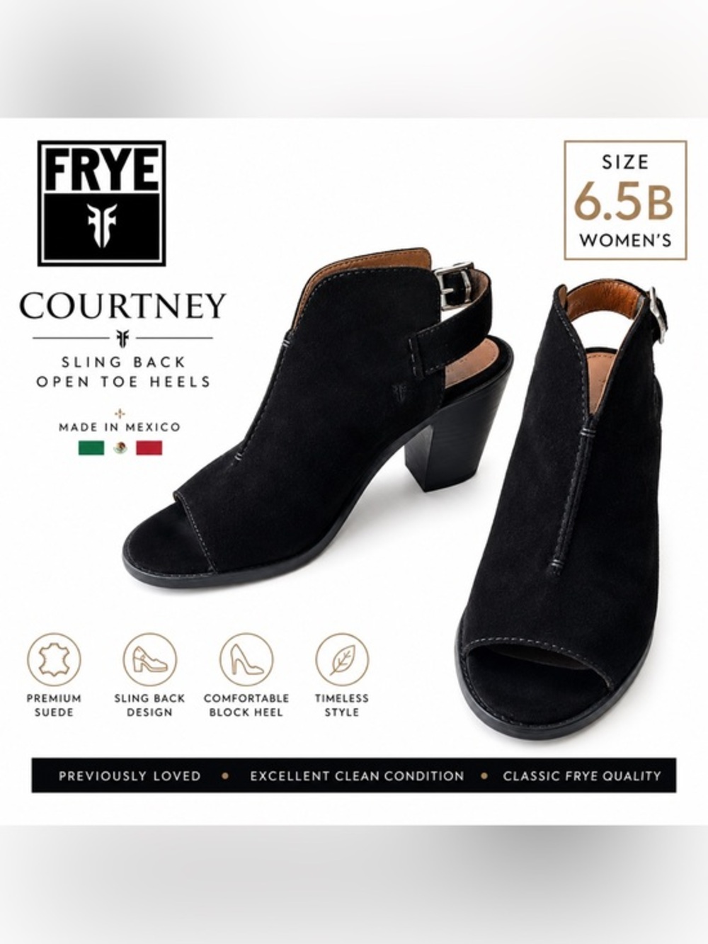 Frye Courtney Black Suede Slingback Heels | Women’s Size 6.5B